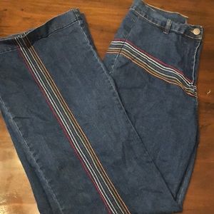 Wide leg jeans with rainbow stripe from MODCLOTH